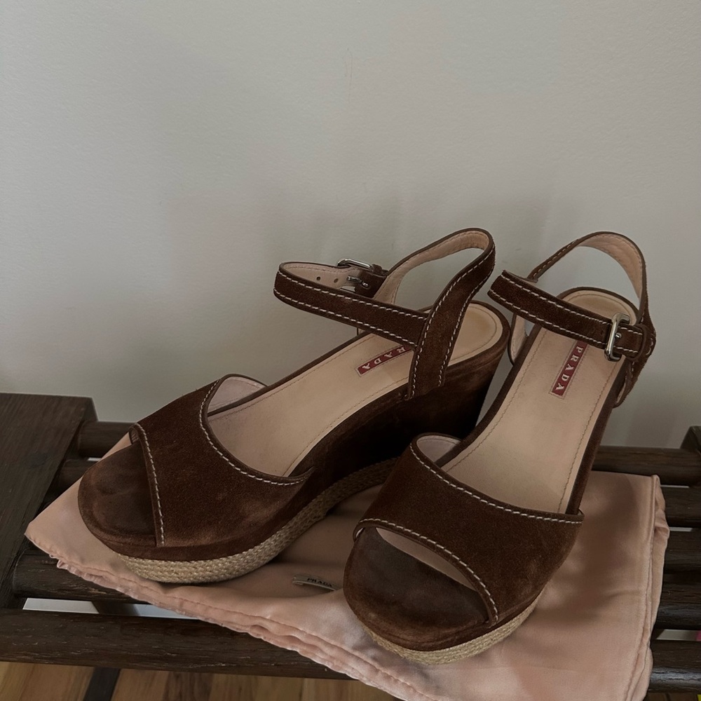 Prada Brown Suede Heeled Sandals